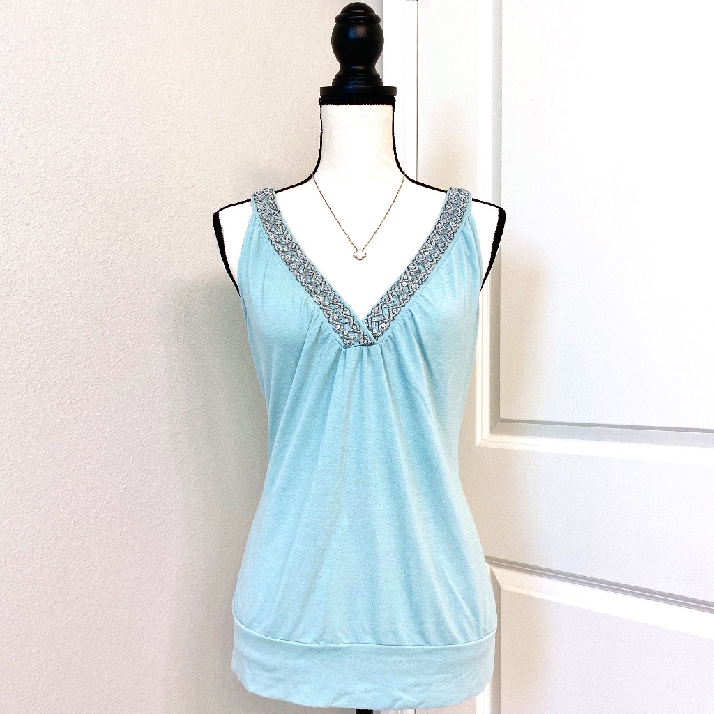 Ny&C Turquoise Sleeveless Top With Sequins